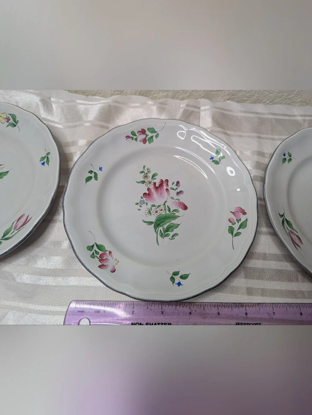 K&G Luneville Old Strasbourg Plates France Antique Off White Pink Floral Cottage